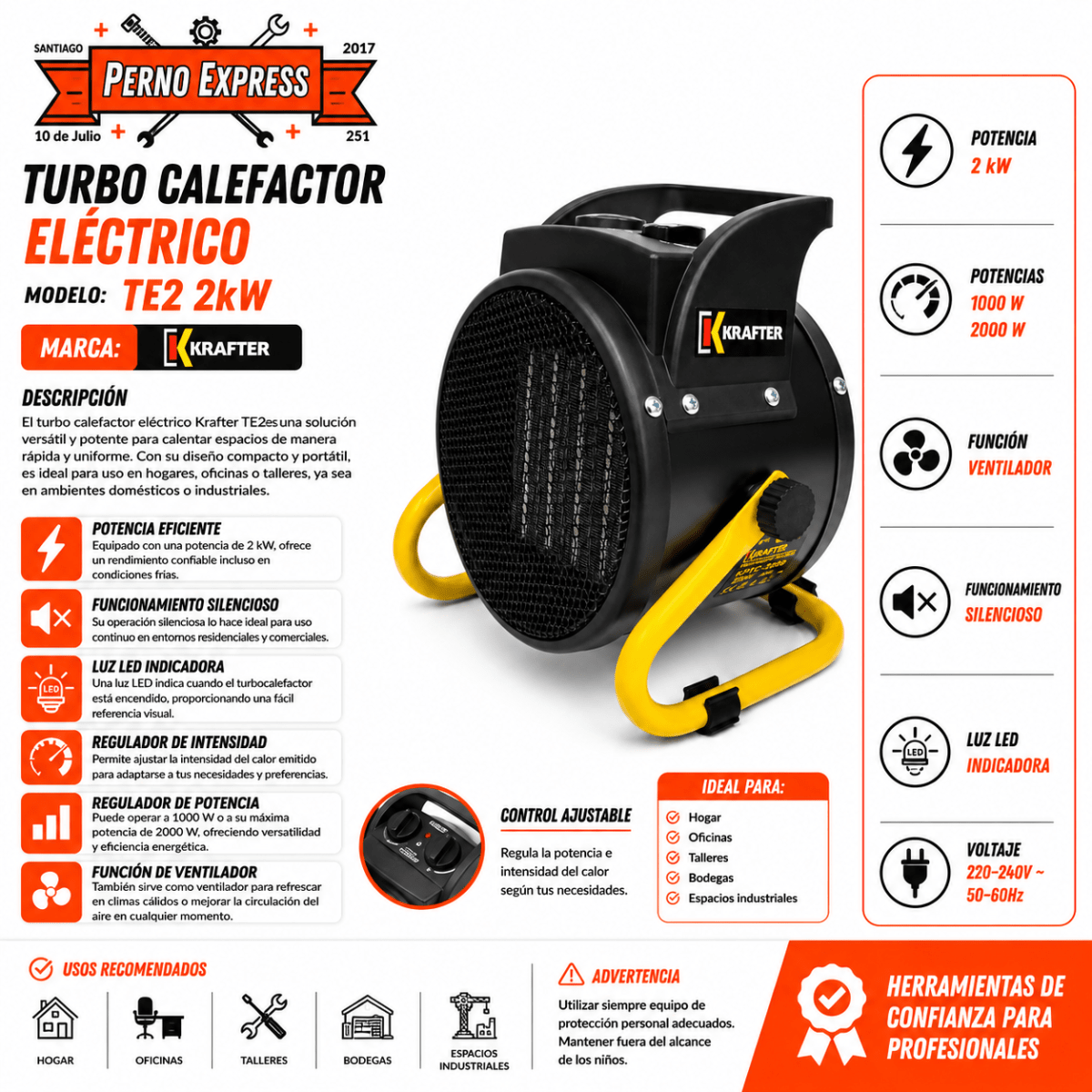 TURBO CALEFACTOR ELECTRICO 2000W KRAFTER2