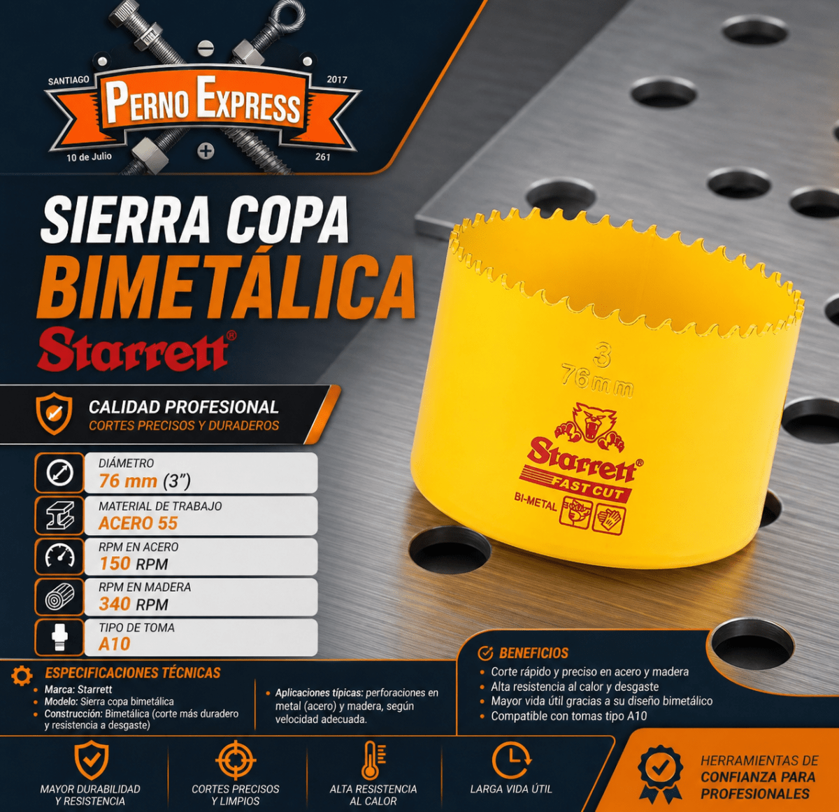 Sierra Copa Bimetal 76mm 3pLG Starrett Extra Cobalto2