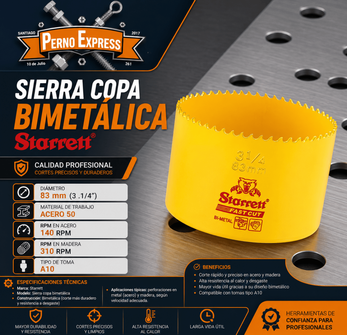 Sierra Copa Bimetal 83mm 3. 1/4  Starrett Extra Cobalto2