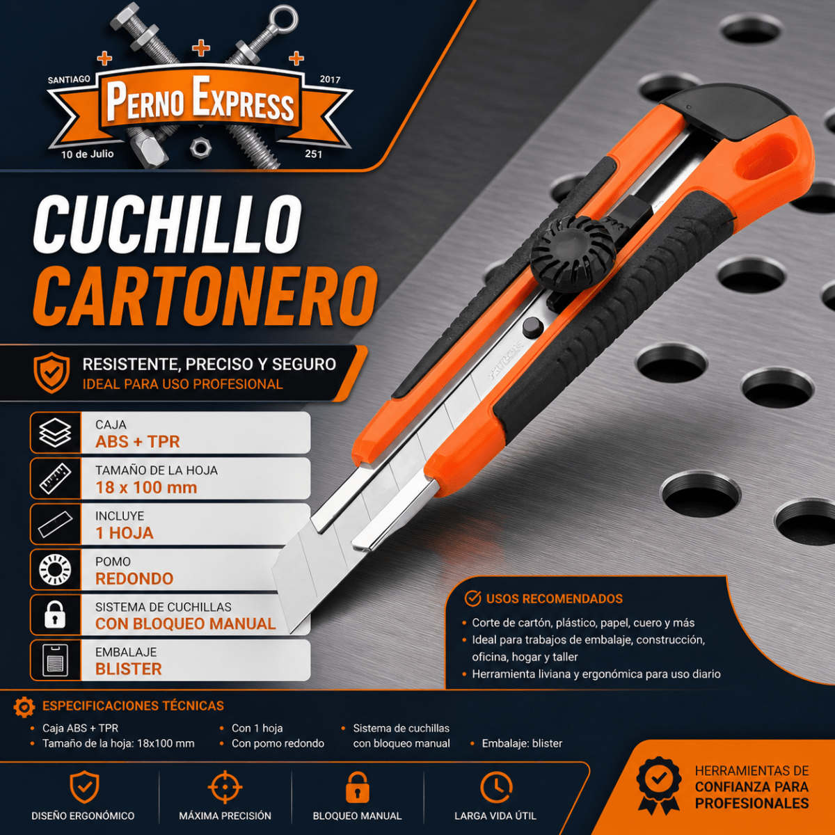 Cuchillo Cartonero Con Base Aluminio 18x100mm Wokin2