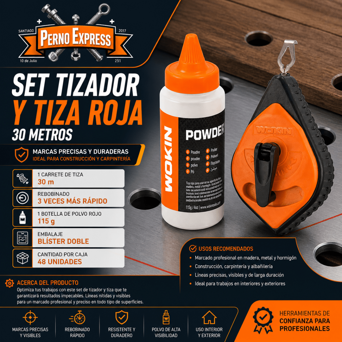 Set Tizador Trazador De Líneas 30m 115gr Wokin2