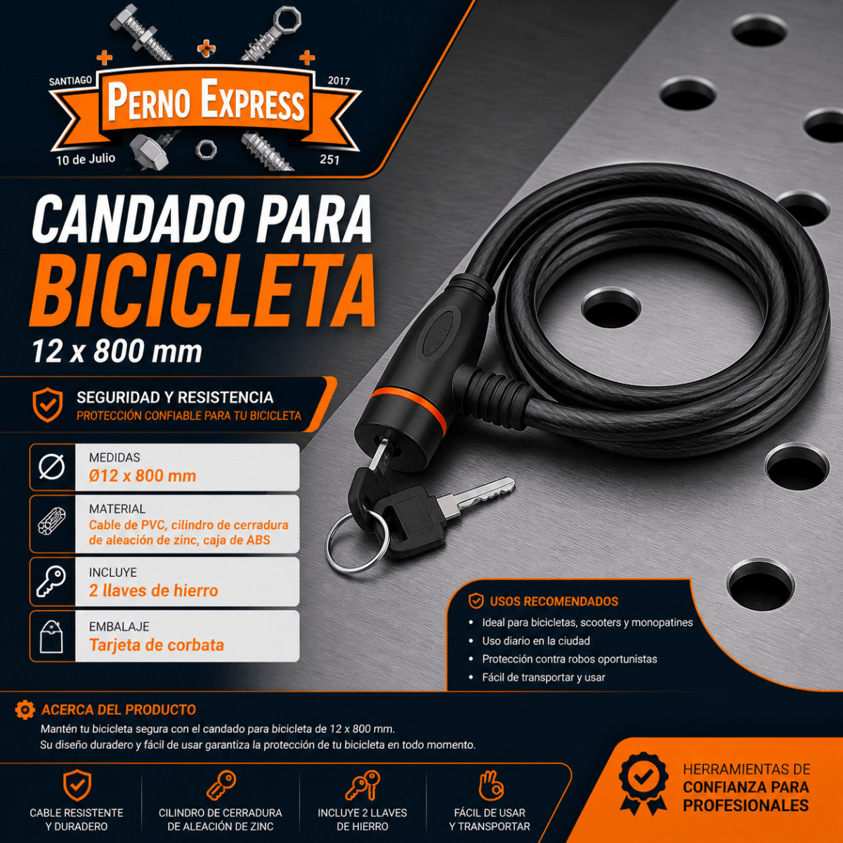 Candado Con Llave Para Bicicleta De Acero Resistente Al Agua WOKIN2