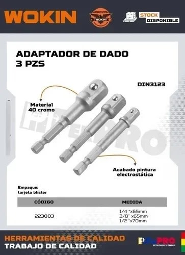 Pack 3 Puntas Adaptador Extensión Taladro Hexagonal A Dado2