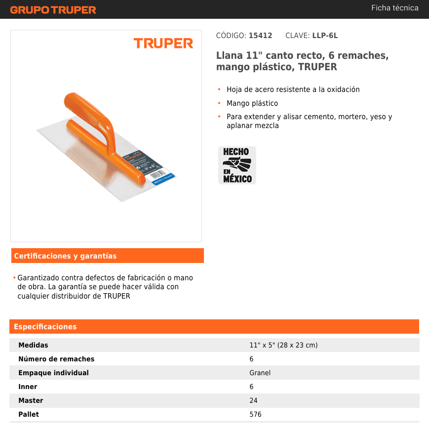 Llana Lisa Mango Plástico 11x5puLG Truper5