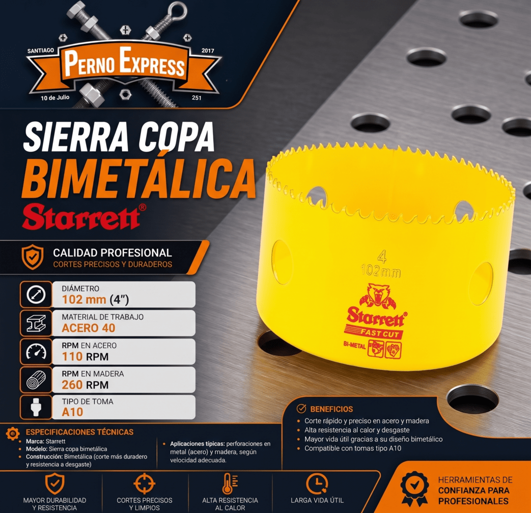 Sierra Copa Bimetal 102mm 4pLG Starrett Extra Cobalto2