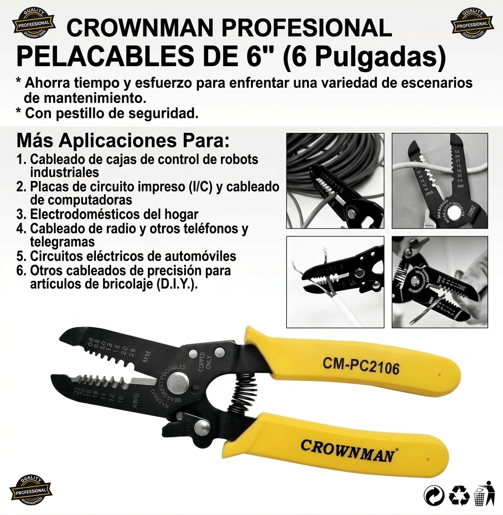 Alicate Pelacable Cortador Crownman 6'' Mango Antideslizante3