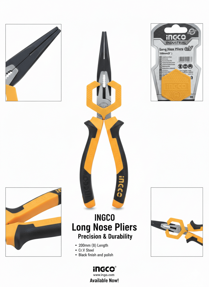 ALICATES INGCO PUNTA LARGA 200mm 8¨ HLNP282082