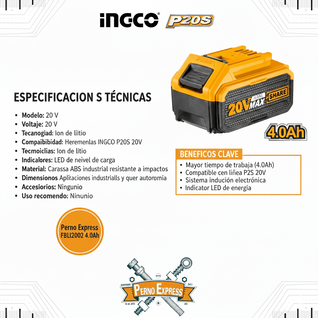 BATERIA REPUESTO RECARGABLE 20V 4.0Ah INGCO3