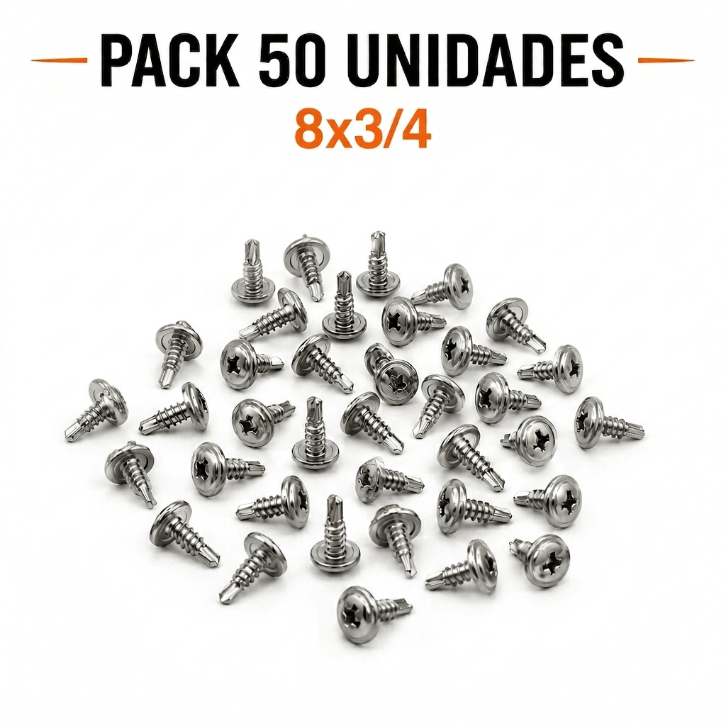 PACK TORNILLOS AUTOPERFORANTE INOX PUNTA BROCA 8x3/4 x50 Unidades5