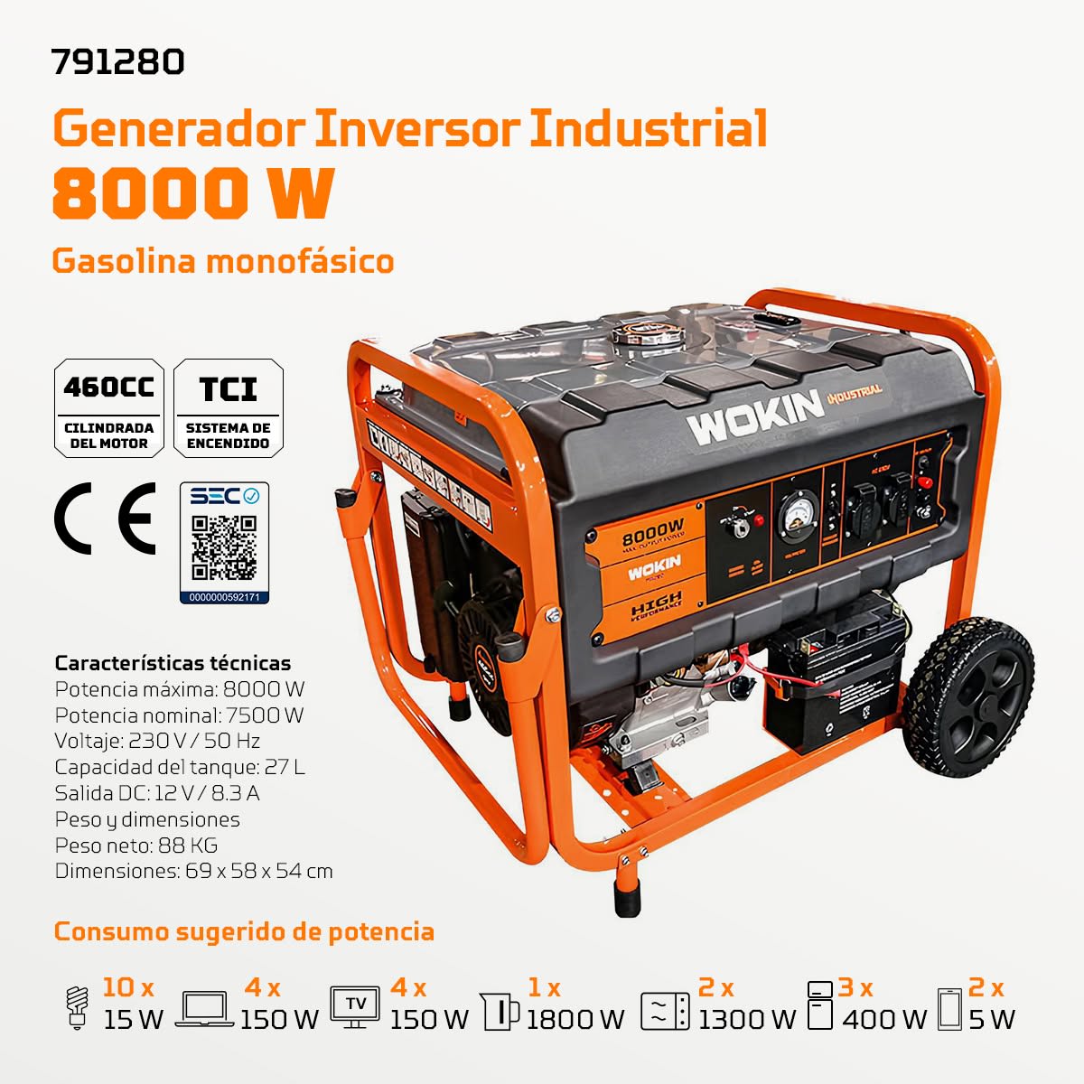GENERADOR ELECTRICO 8000W GASOLINA WOKIN BENCINERO3