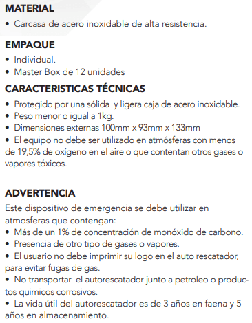 Autorescatador Safe 1 Steelpro Minera2