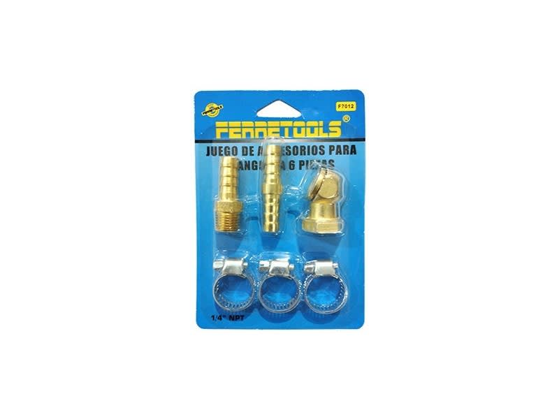Valvula Conector Cahimba Inflador Neumatico + Abrazaderas + Espigas 6pcs3