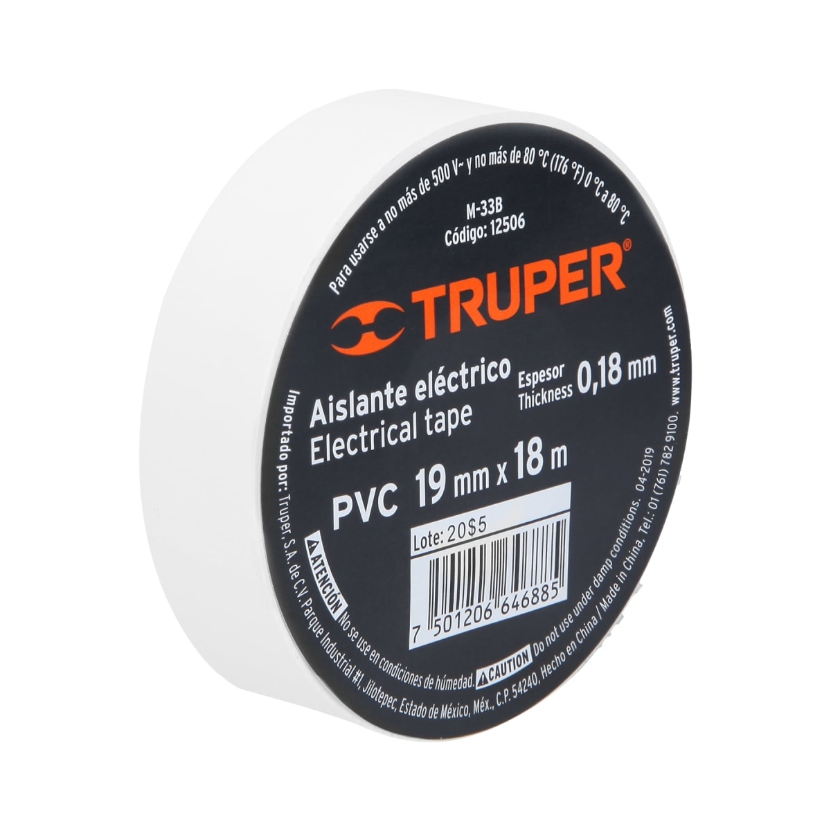 Huincha Aisladora Blanca 18mts X 19mm Truper 0