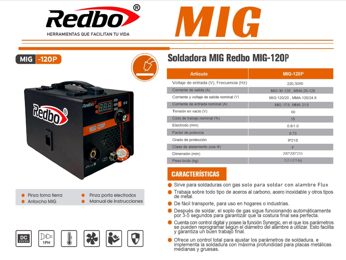 MAQUINA SOLDAORA 2 EN 1 MIG, MMA ( arco ) 120amp SOLO FLUX3