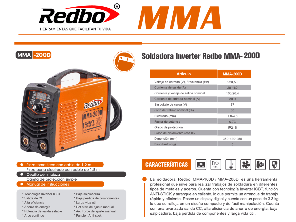 MAQUINA SOLDADORA REDBO 160amp MMA-200D1