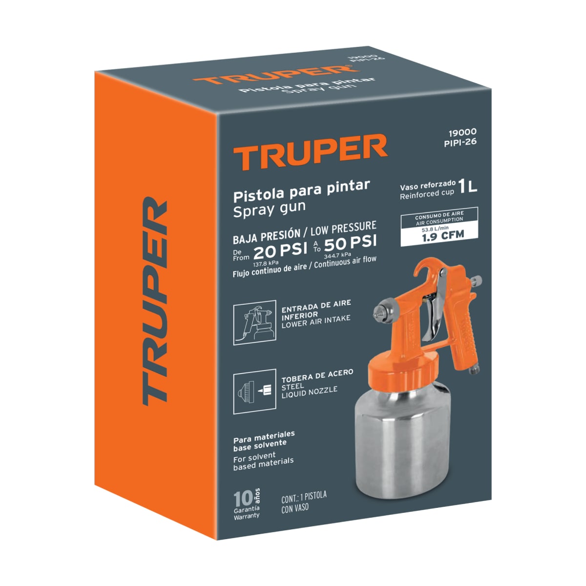 Pistola P/pintar Baja Presion 20-50psi TRUPER PIPI-26 1L 0