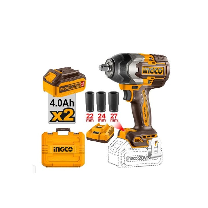 PISTOLA DE IMPACTO BL 850NM 20V 2 BATERIAS+1CARGADOR INGCO 0