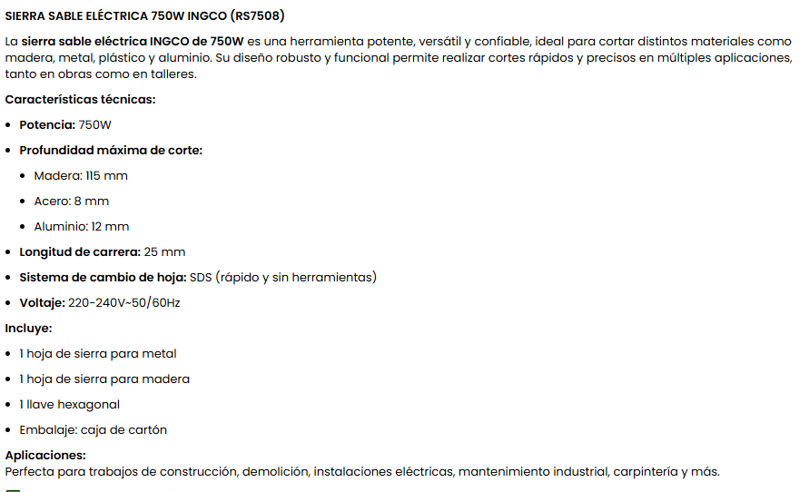SIERRA SABLE 750W INGCO RS7508-73