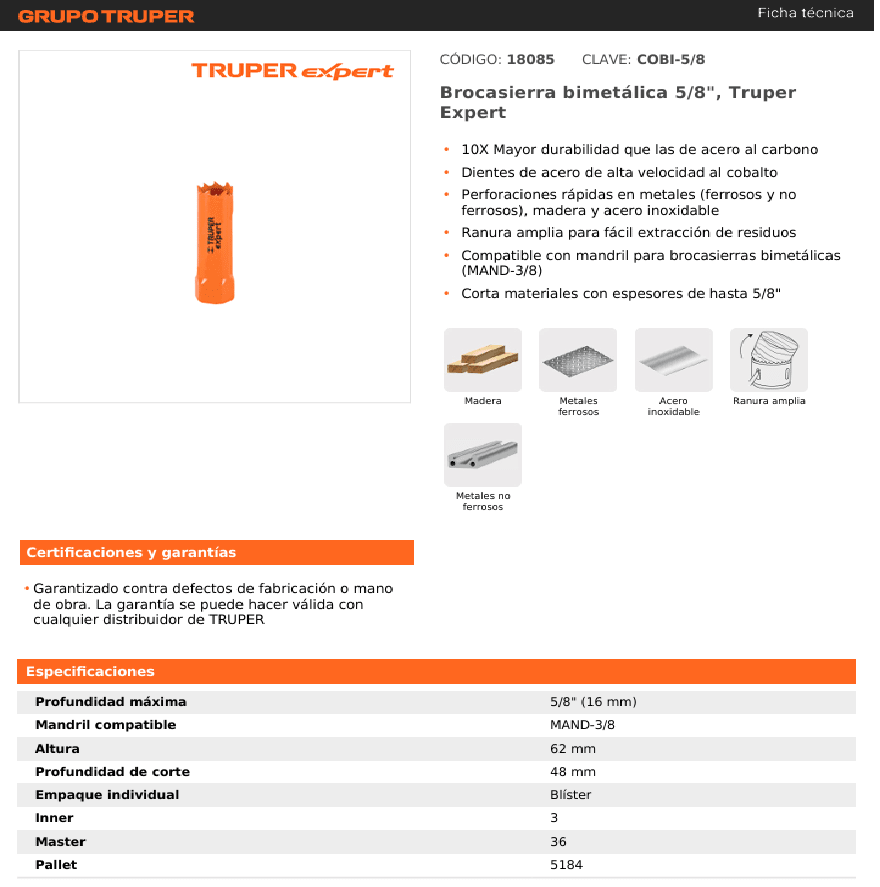 SIERRA COPA BIMETAL TRUPER 16mm-5/84