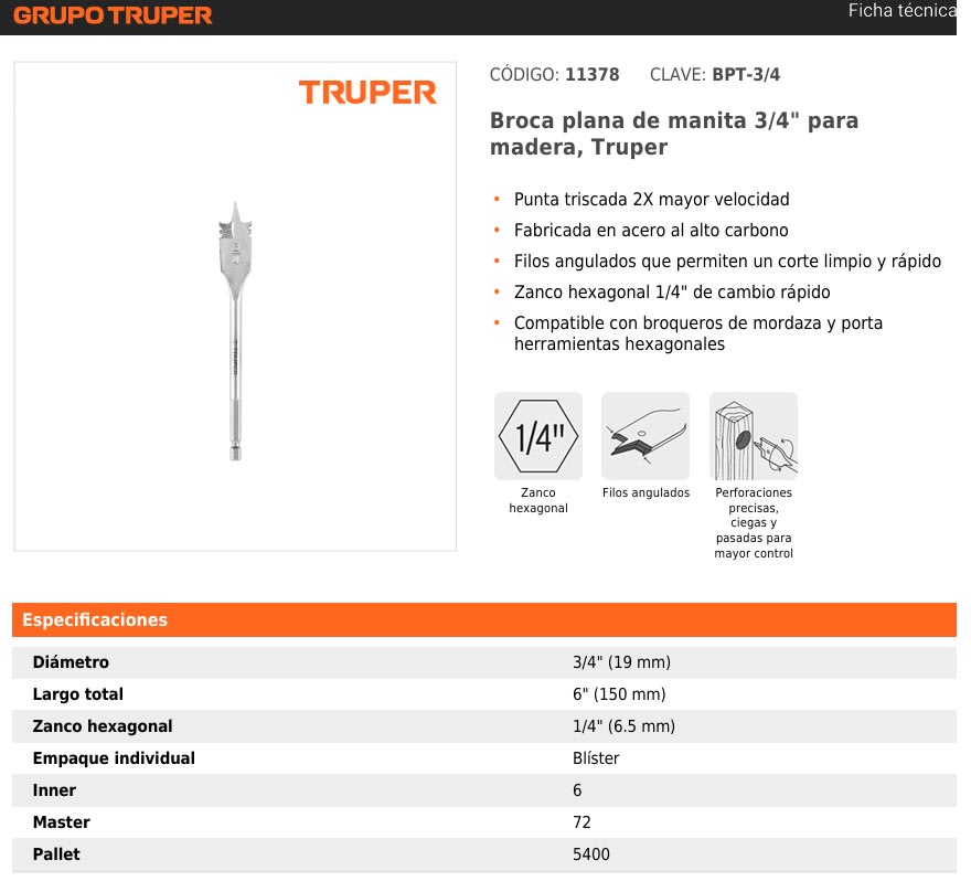 BROCA PALETA 3/4 TRUPER4