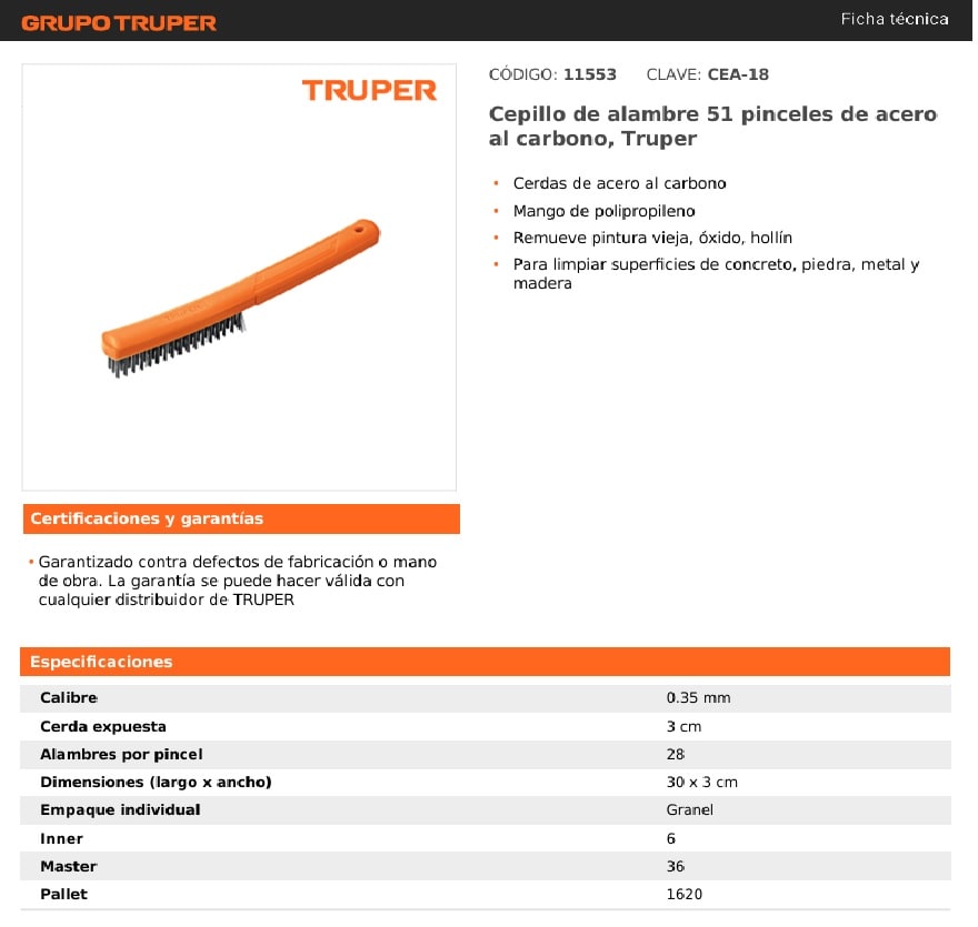 CEPILLO ALAMBRE MANGO PLASTICO TRUPER4