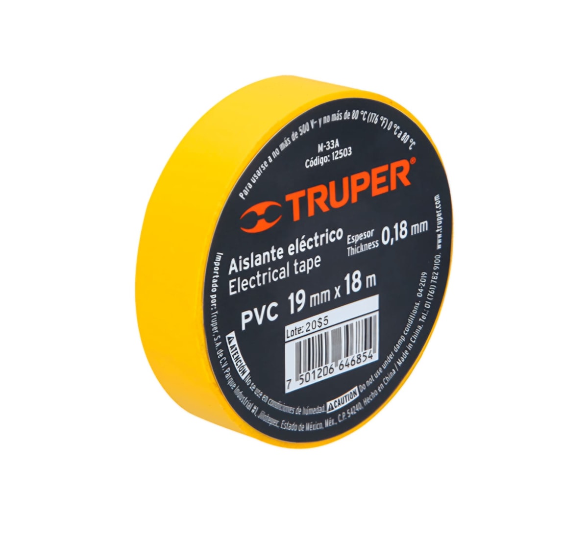 Huincha Aisladora Amarilla 18mts X 19mm Truper 0