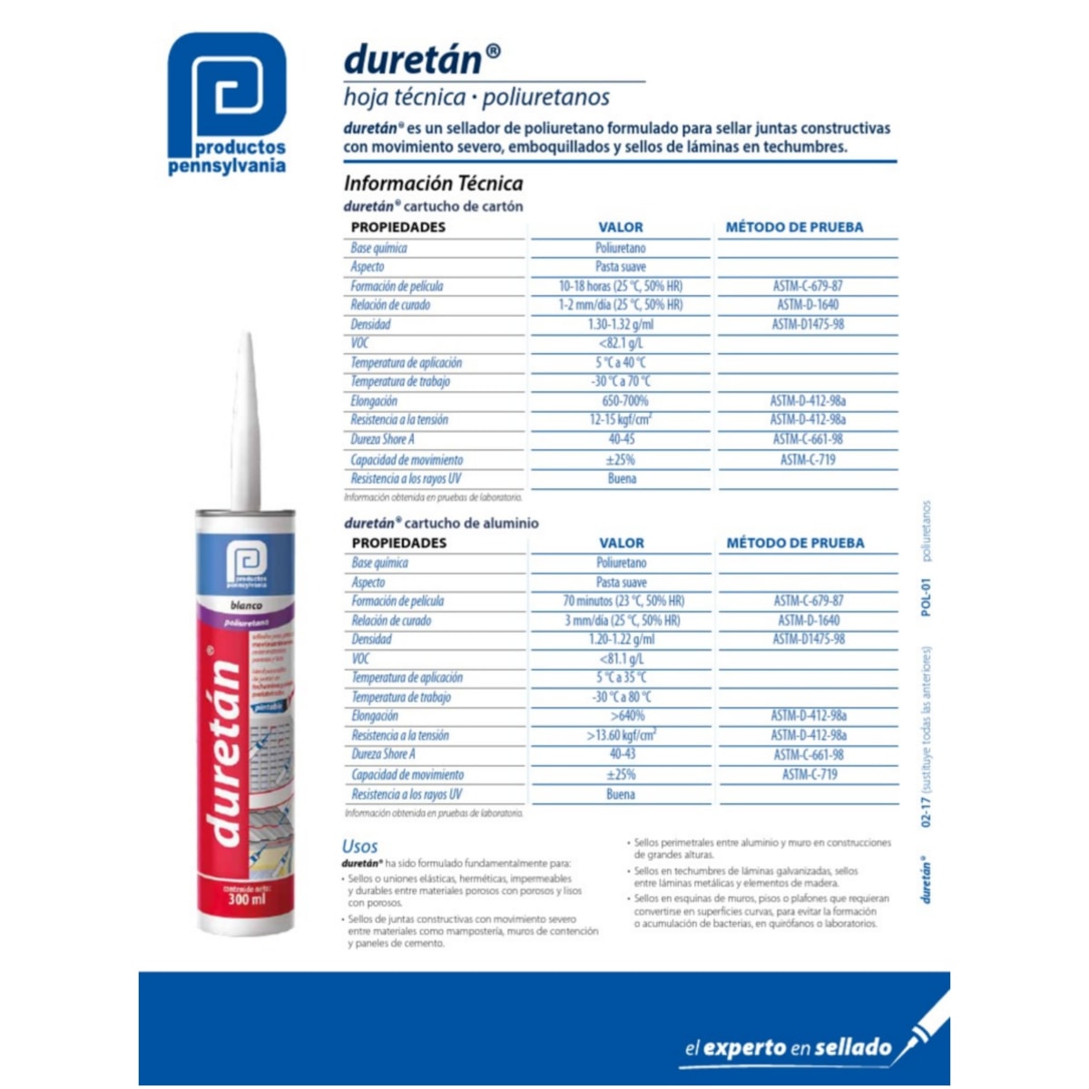 SELLADOR POLIURETANO 300ml CARTUCHO DURETAN TAPAGOTERA FLEXIBLE PINTABLE2