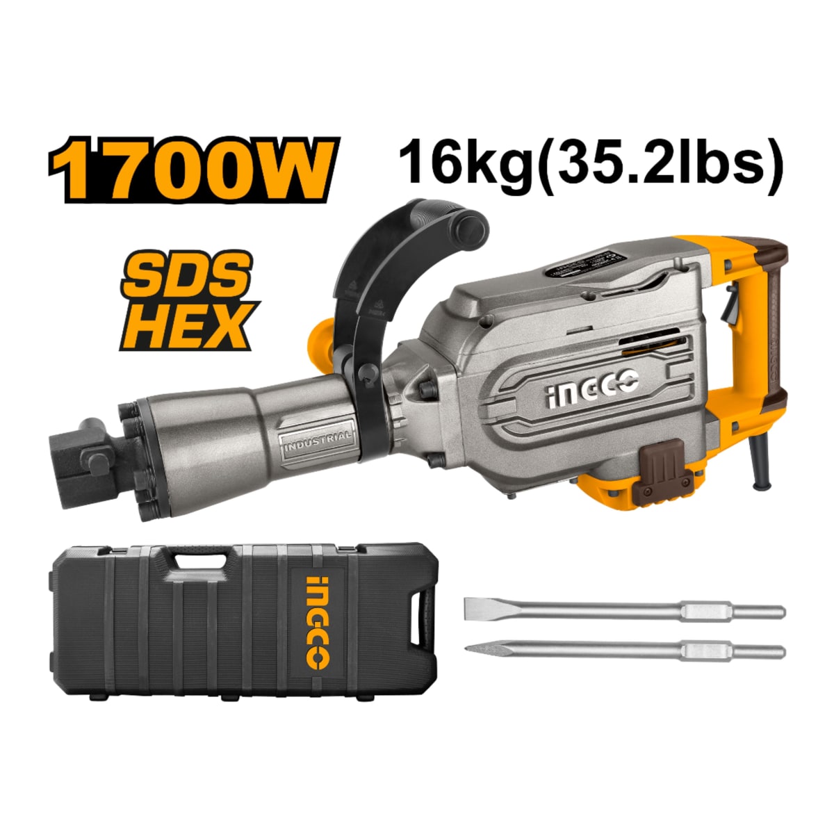 CANGO DEMOLEDORE 1700W INGCO CON MALETA Y PUNTAS 0