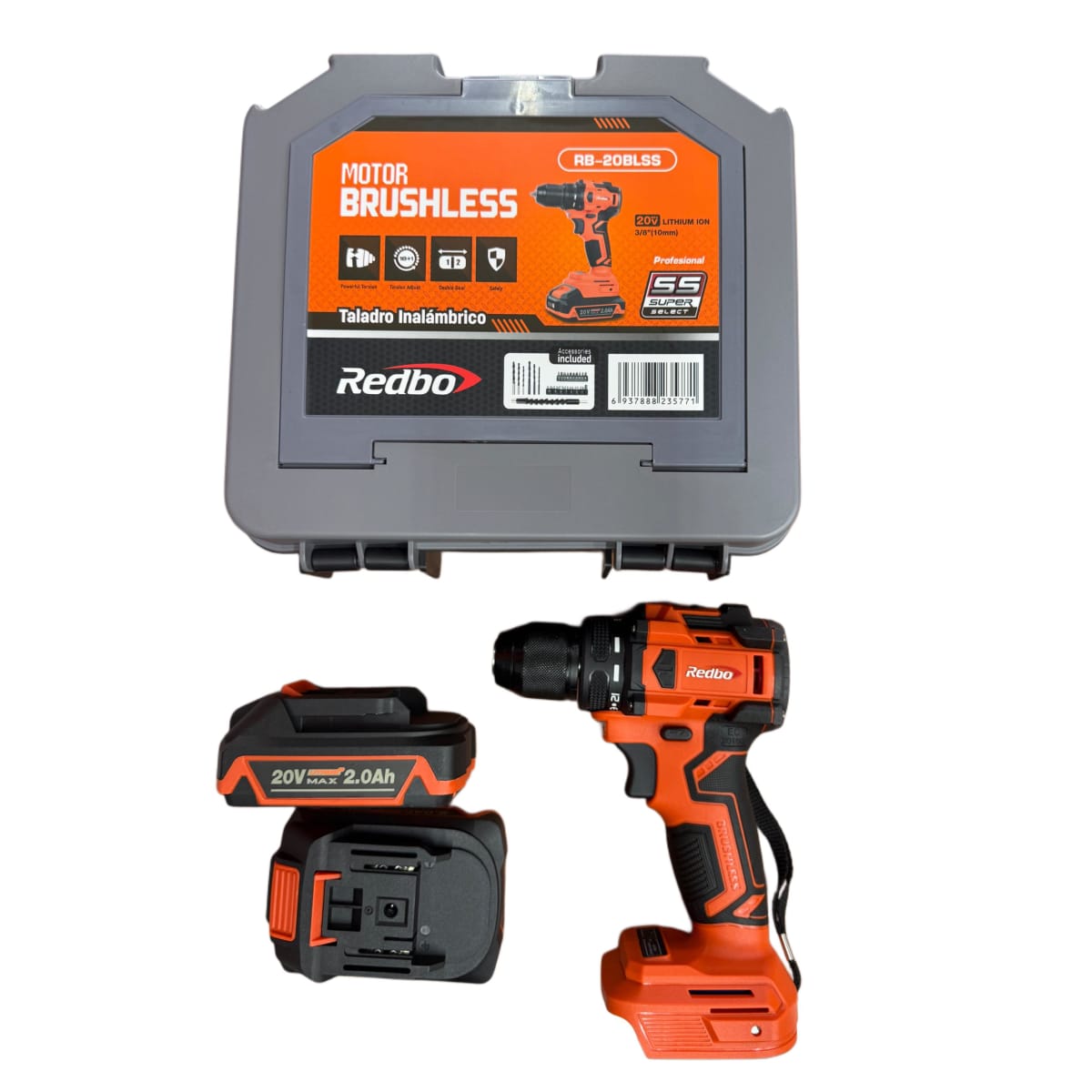 TALADRO ATORNILLADOR 20V MOTOR BRUSHLESS REDBO + 2BAT Y ACCESORIOS RB-20BLSS2