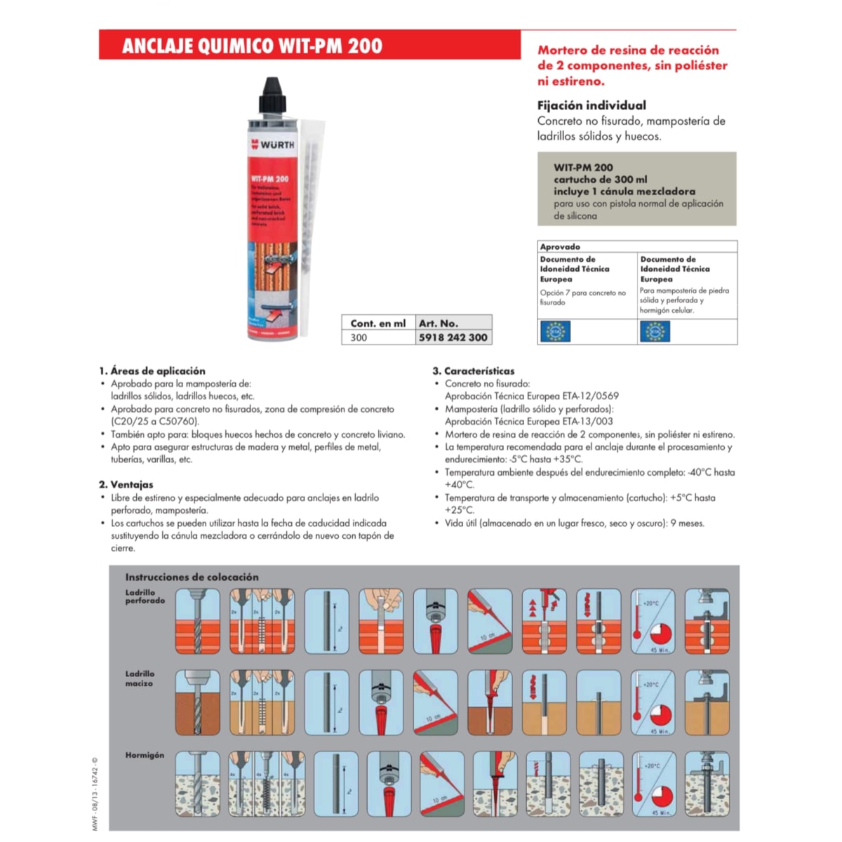 ANCLAJE QUIMICO WURT WIT-P200 CARTUCHO 330ml2