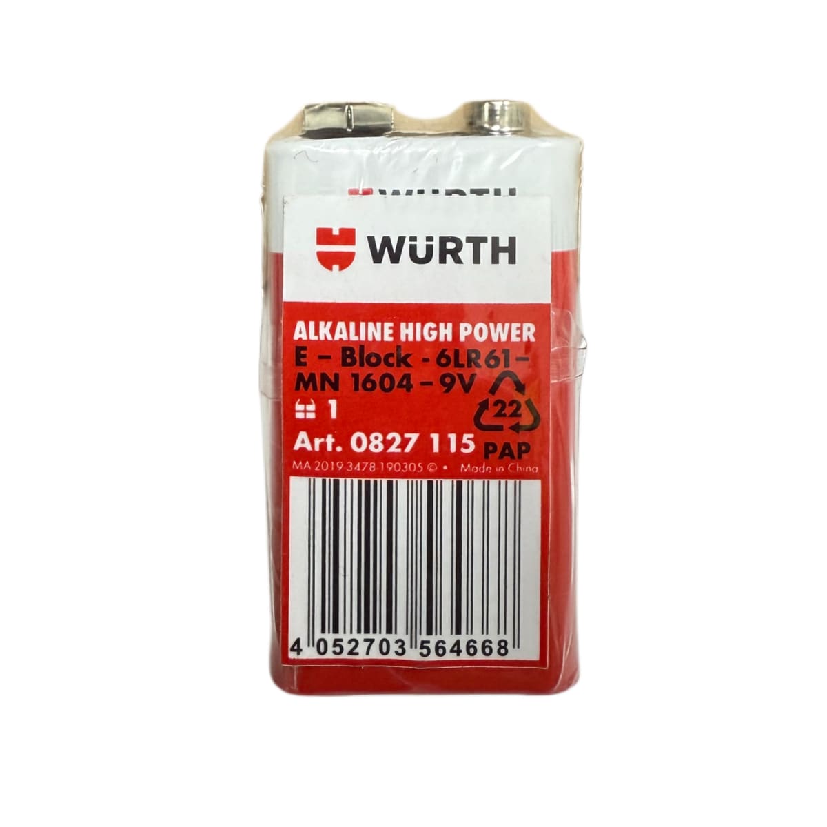 PILAS ALCALINAS BLOCK 1 UND WURTH 9V 6LR61 CUADRADA 0