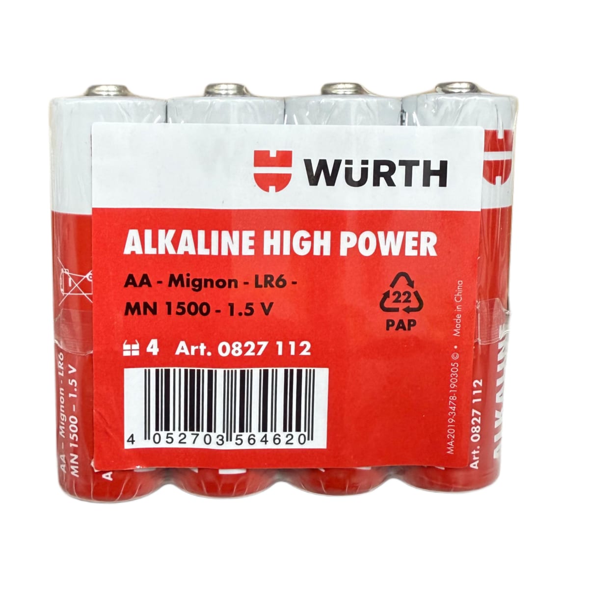 PILAS ALCALINAS (AA) PACK 4 UND WURTH 1.5V LR62