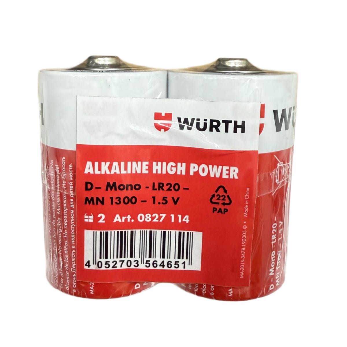 PILAS ALCALINAS (D) PACK 2 UND WURTH 1.5V LR202
