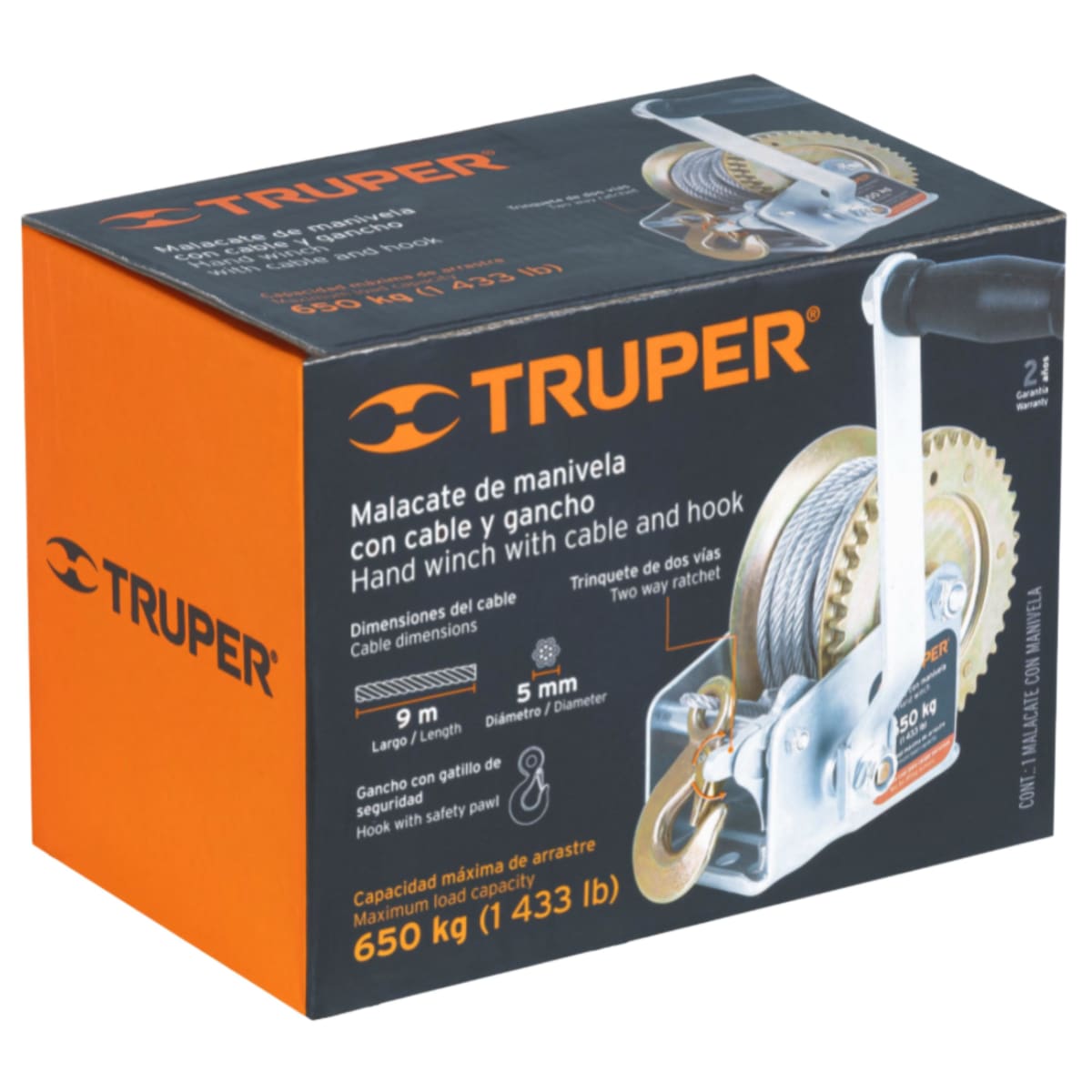 Tecle ( Malacate ) De Manivela 650 Kgs Con Cable Truper3