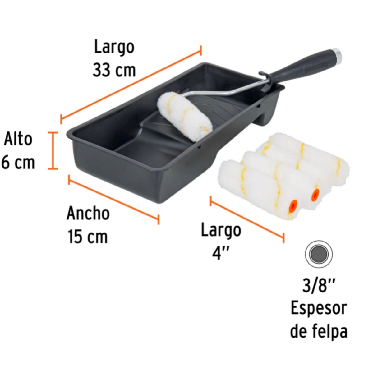 Kit De Rodillo Para Pintar, Maneral, Charola Y Felpa 15023 Truper3