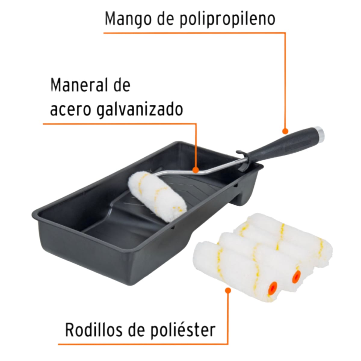 Kit De Rodillo Para Pintar, Maneral, Charola Y Felpa 15023 Truper4