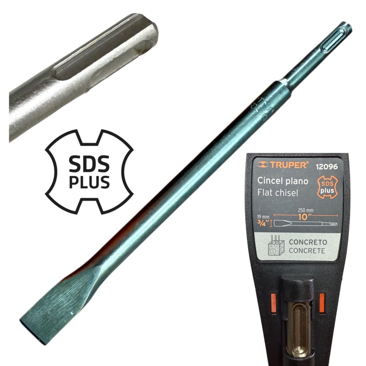 Cincel Plano 19mm x 250mm Largo Sds Plus Truper 0