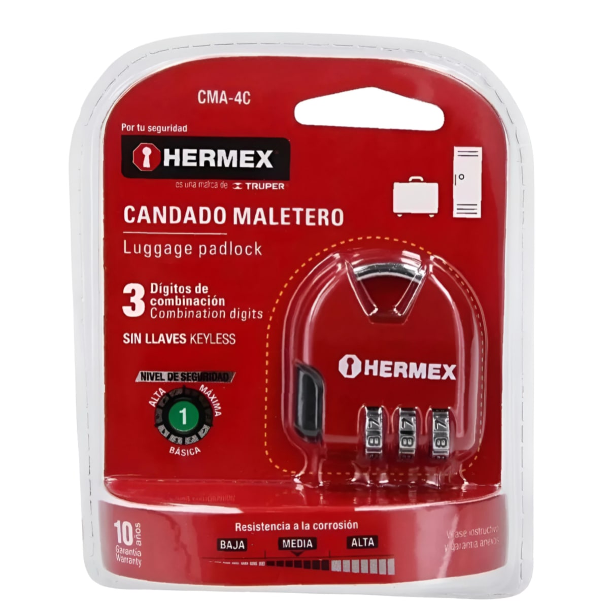 Candado Maletero 36 Mm Con Clave Hermex Cma-4c Para Viajes 0