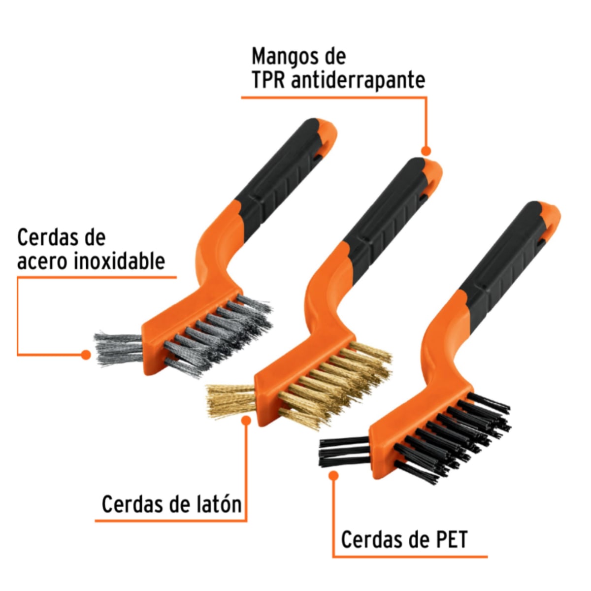 Juego Set De Mini Cepillos Alambre Truper Acero Latón Nylon3