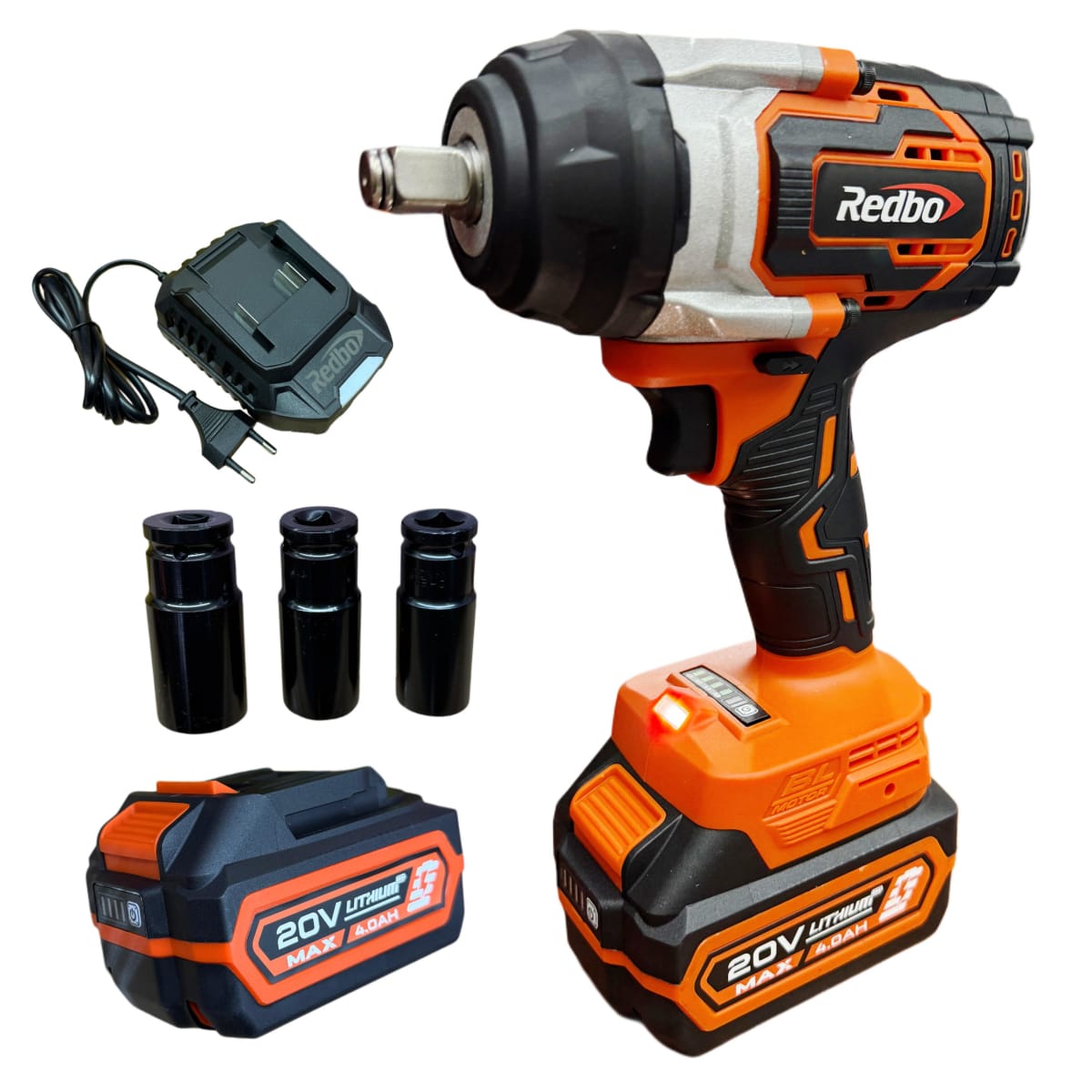 Llave De Impacto 20v Cuadrante 1/2 De 800nm + 2 Bat 4.0ah + Carg Redbo4