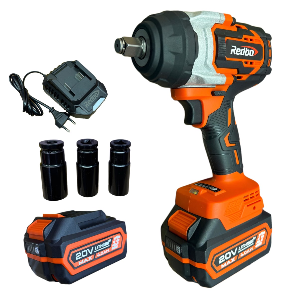 Llave De Impacto 20v Cuadrante 1/2 De 800nm + 2 Bat 4.0ah + Carg Redbo 0