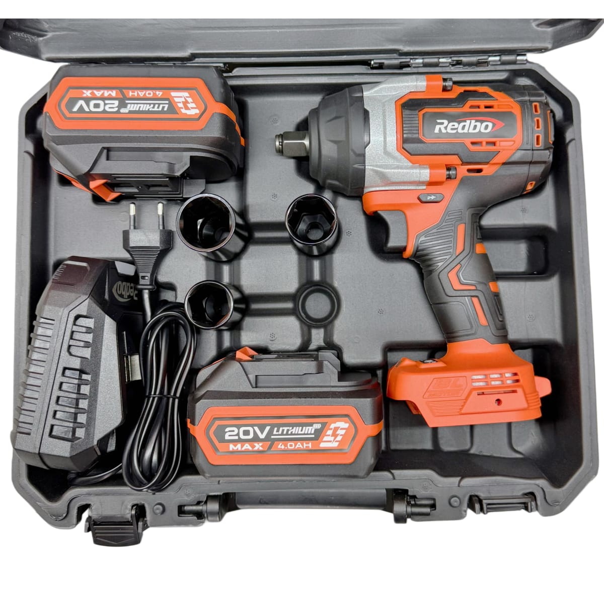 Llave De Impacto 20v Cuadrante 1/2 De 800nm + 2 Bat 4.0ah + Carg Redbo2