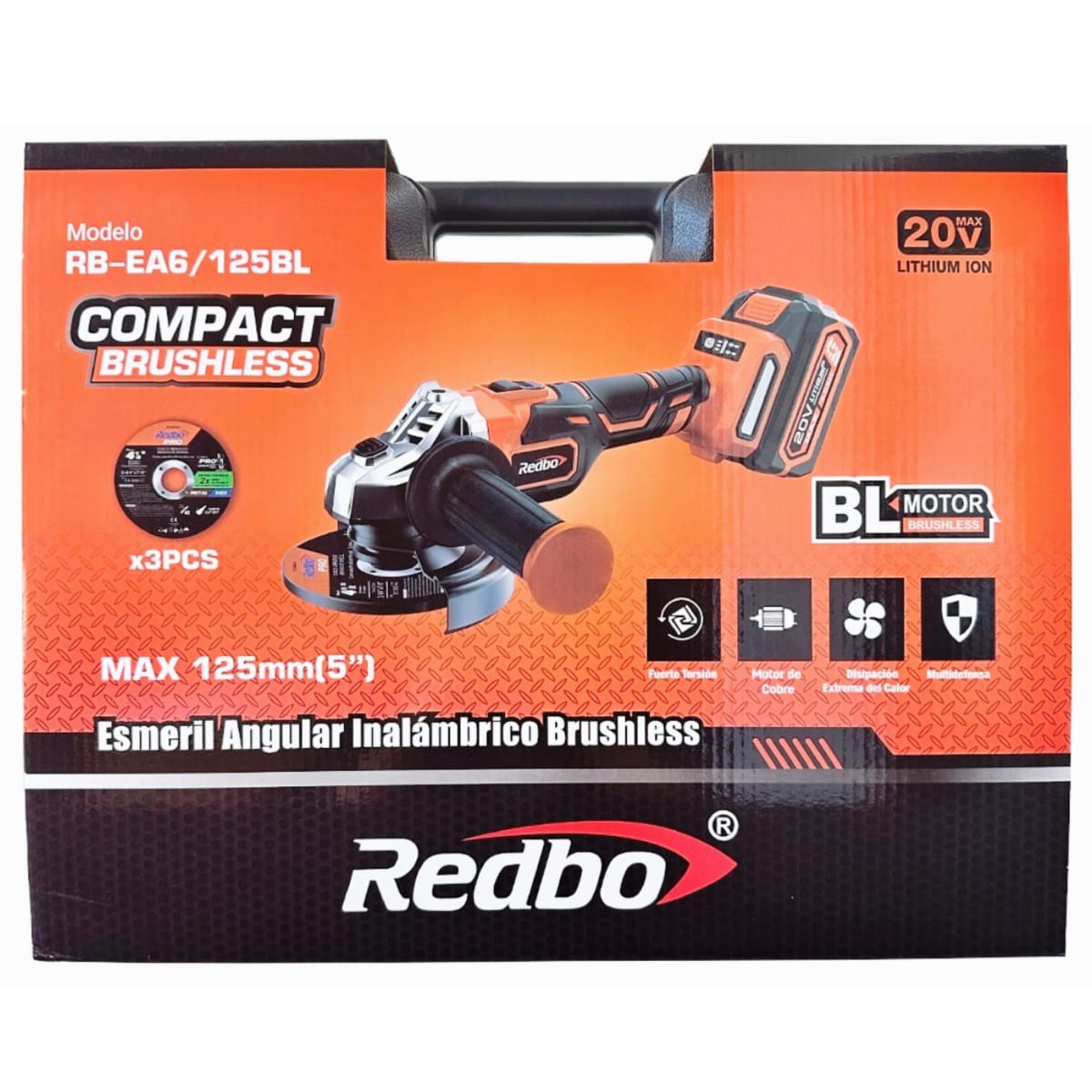 Galletero Esmeril Angular 4.1/2 Inalambrico 800w 20V 4.0amp 2 Velocidades + 2 BAT+ CARG3