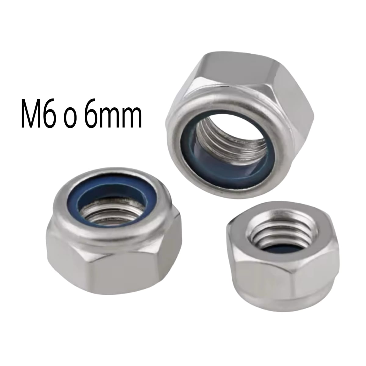 Tuerca Seguro Nylon Métrica Inox M6 O 6mm Pack 50 Hex Con Freno 0