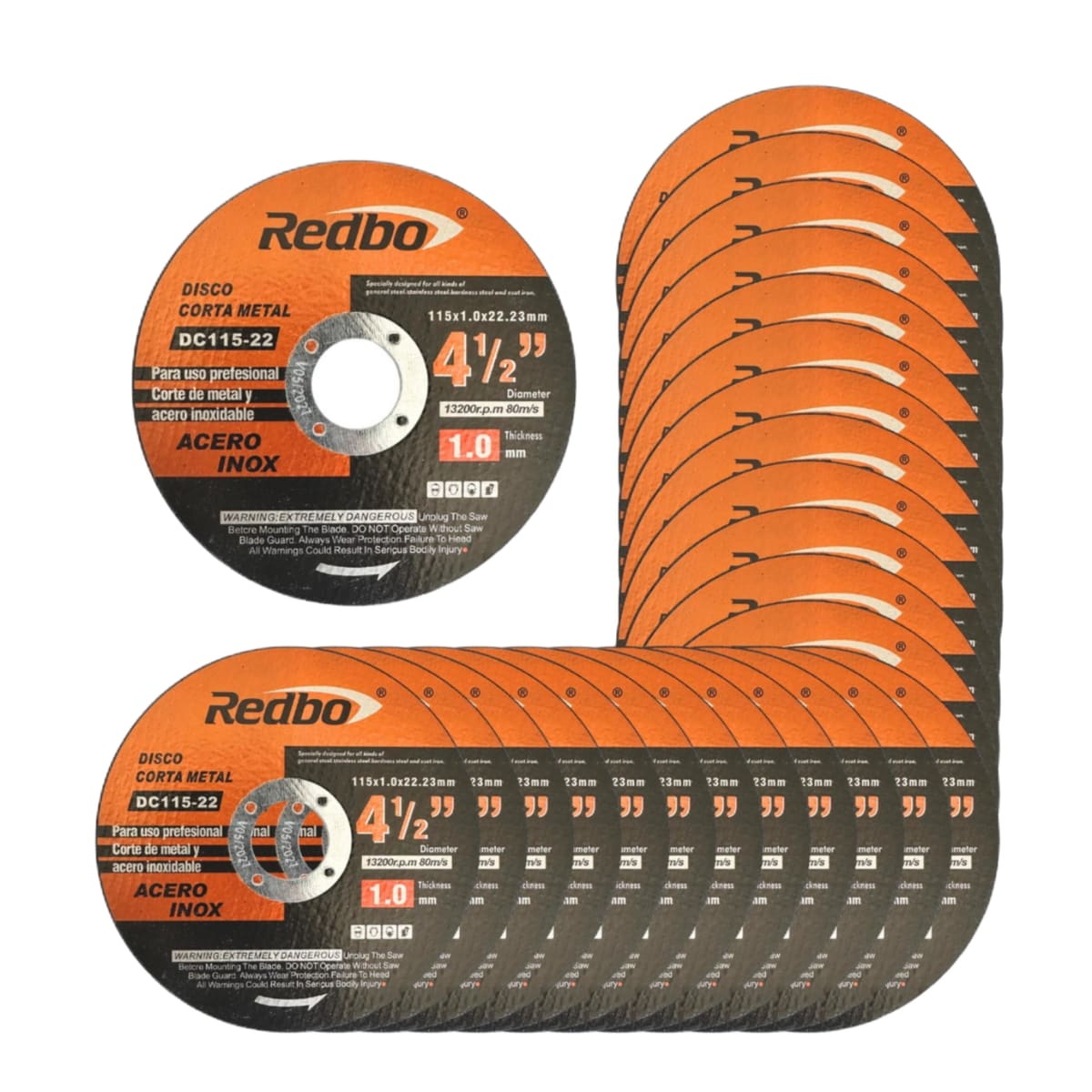 Disco Corte 4 1/2x1.0mm Para fierro inox Redbo 115x1.0x22mm3