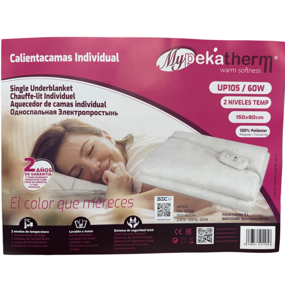 Calientacama 1-1.5 Plazas 150x80 Pekatherm 2 niveles UP1056