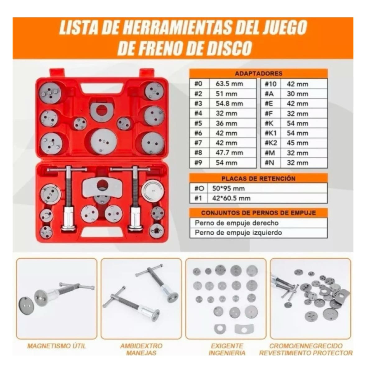 Set Prensas Compresor Caliper Freno Delantero Y Trasero 21 pcs Autos Y Camionetas2