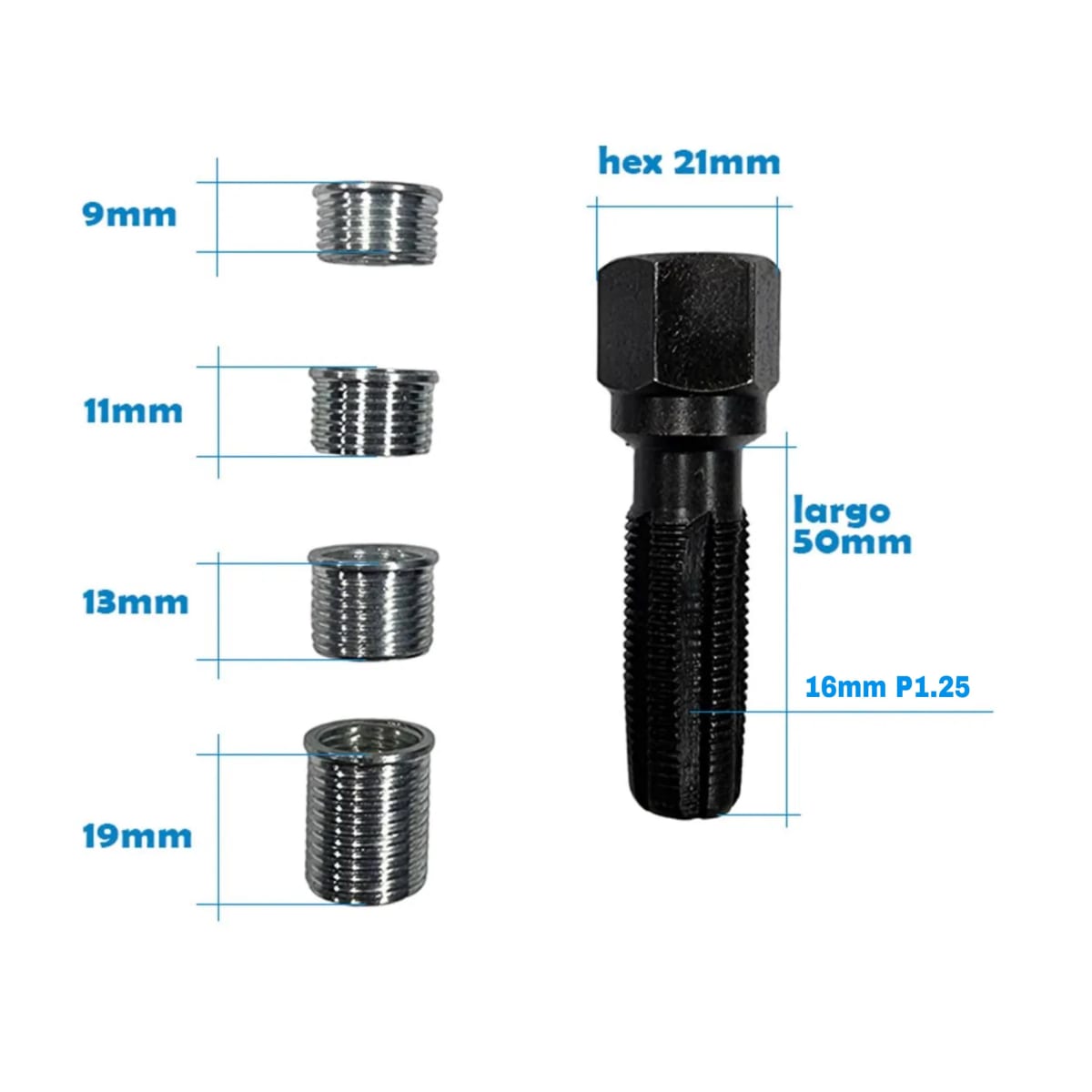 Juego Reparador Hilo Bujia 14mm P-1.25 Bushin 5 pcs2