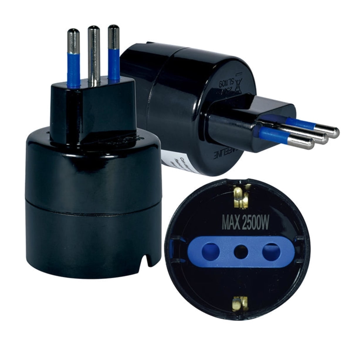 Adaptador Schuko Con Proteccion 2p+t 10a 250v Negro 2500w 0