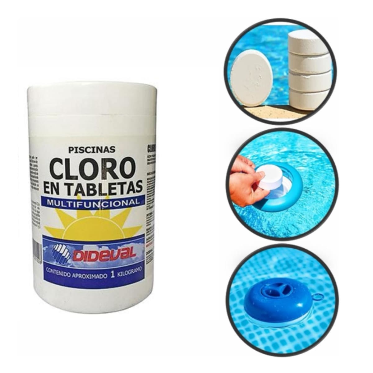Cloro Piscinas Tabletas Triple Acción 1kg (5 Pastillas) Dideval 0